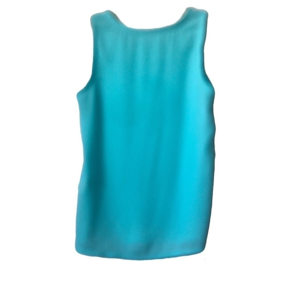 Sheer Turquoise Blue Sleeveless Blouse Crewneck Pocket Long Shirt Top Small S - Picture 5 of 5